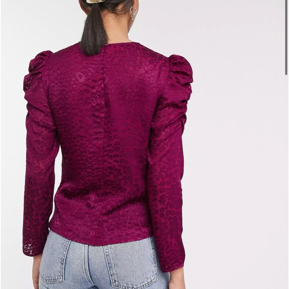 & Other Stories purple leopard print sheer puff sleeve blouse - Picture 10 of 11